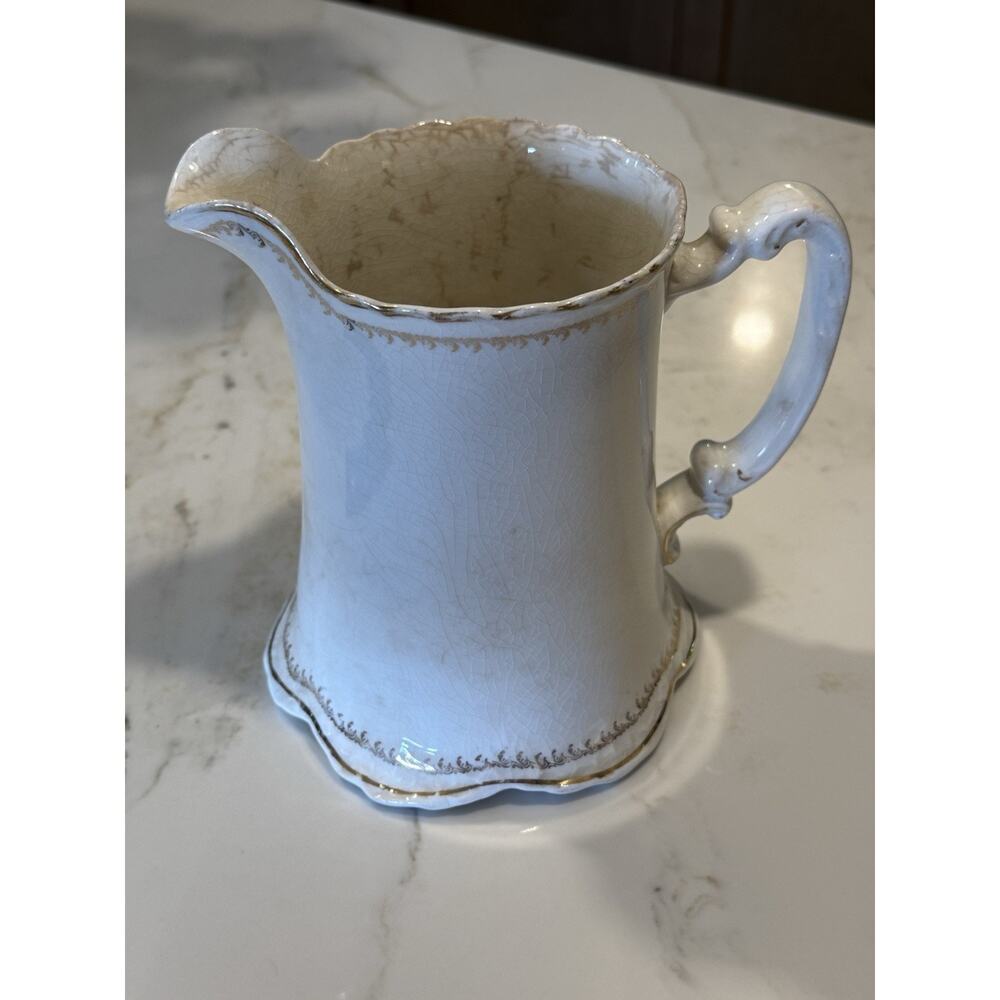 Antique Homer Laughlin Hudson Violet Pitcher Crackle Glaze Transferware - Picture 3 of 9